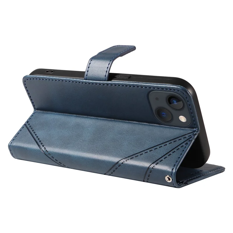 For iPhone 14 Case Wallet Geometric PU Leather Phone Cover Calf Texture - Blue