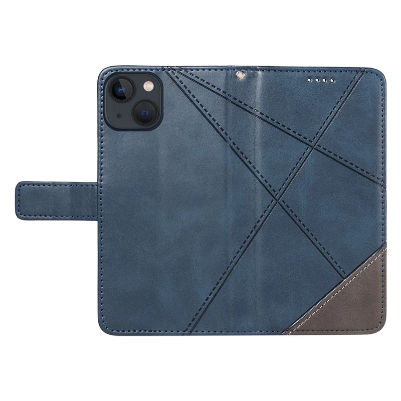 For iPhone 14 Case Wallet Geometric PU Leather Phone Cover Calf Texture - Blue