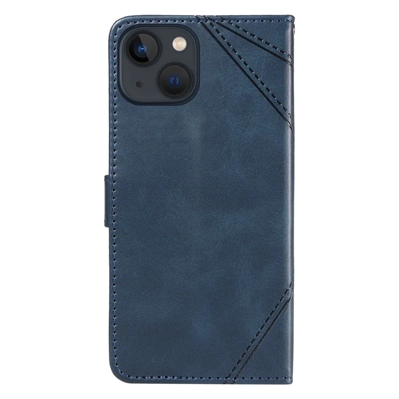 For iPhone 14 Case Wallet Geometric PU Leather Phone Cover Calf Texture - Blue