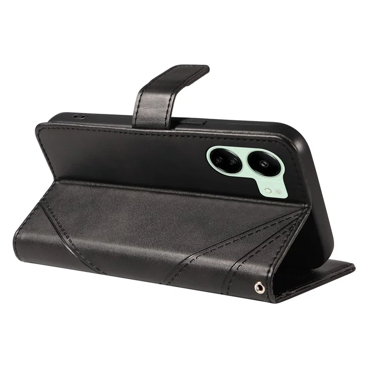 Para Xiaomi Redmi 13C 5G / 13C 4G / 13R 5G / Poco C65 4G / Poco M6 5G Capa Capa de Telefone de Couro PU com Suporte - Preto