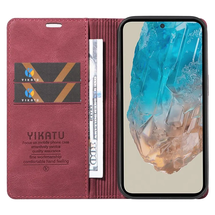 YIKATU YK-004 per Samsung Galaxy M35 5G Custodia Portafoglio Custodia in Pelle - Rosso Vino