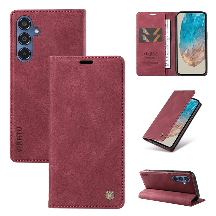 YIKATU YK-004 per Samsung Galaxy M35 5G Custodia Portafoglio Custodia in Pelle - Rosso Vino