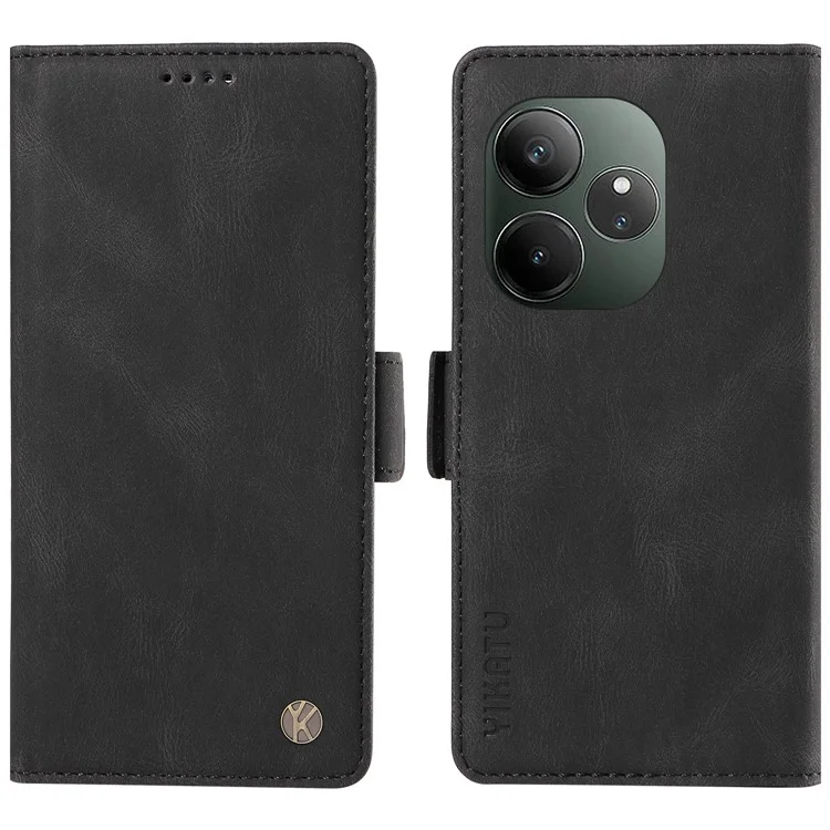 YIKATU YK-005 For Realme GT 6 5G Case PU Leather Phone Cover with Card Holder Side Magnetic Clasps - Black