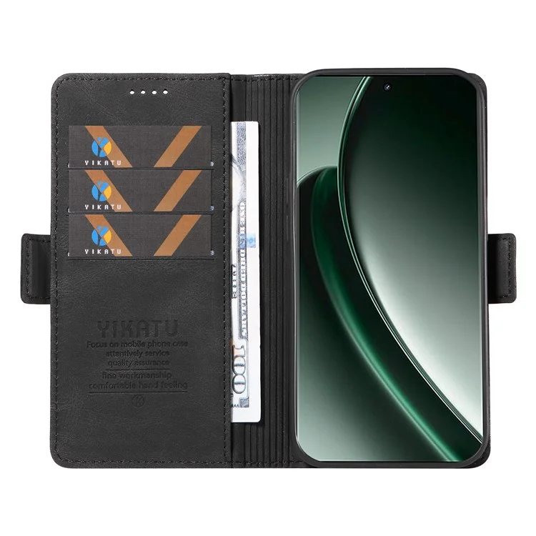 YIKATU YK-005 For Realme GT 6 5G Case PU Leather Phone Cover with Card Holder Side Magnetic Clasps - Black