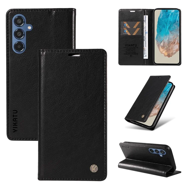 YIKATU YK-006 Für Samsung Galaxy M35 5G Hülle Litchi-Struktur-Leder Brieftasche Handyhülle - Schwarz