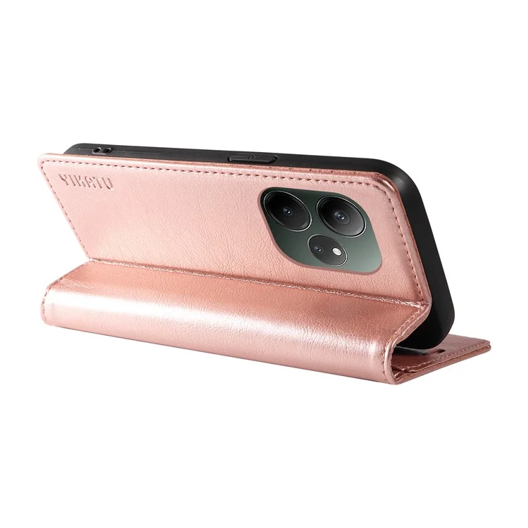 YIKATU YK-006 Para Realme GT 6 5G Caso Slots de Cartão Fechamento Magnético Capa de Telefone de Couro Textura de Lichia - Rose Gold