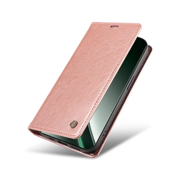 YIKATU YK-006 Para Realme GT 6 5G Caso Slots de Cartão Fechamento Magnético Capa de Telefone de Couro Textura de Lichia - Rose Gold
