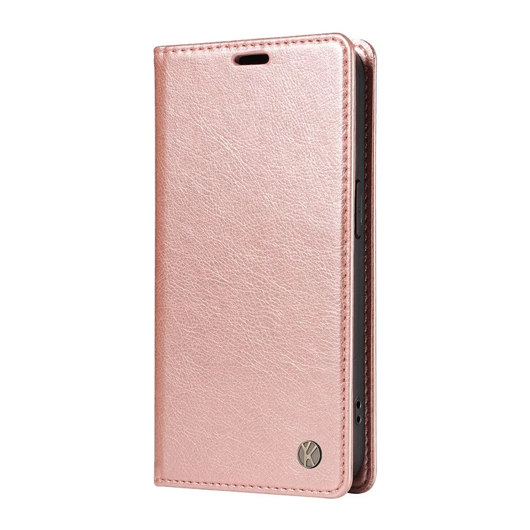 YIKATU YK-006 Para Realme GT 6 5G Caso Slots de Cartão Fechamento Magnético Capa de Telefone de Couro Textura de Lichia - Rose Gold