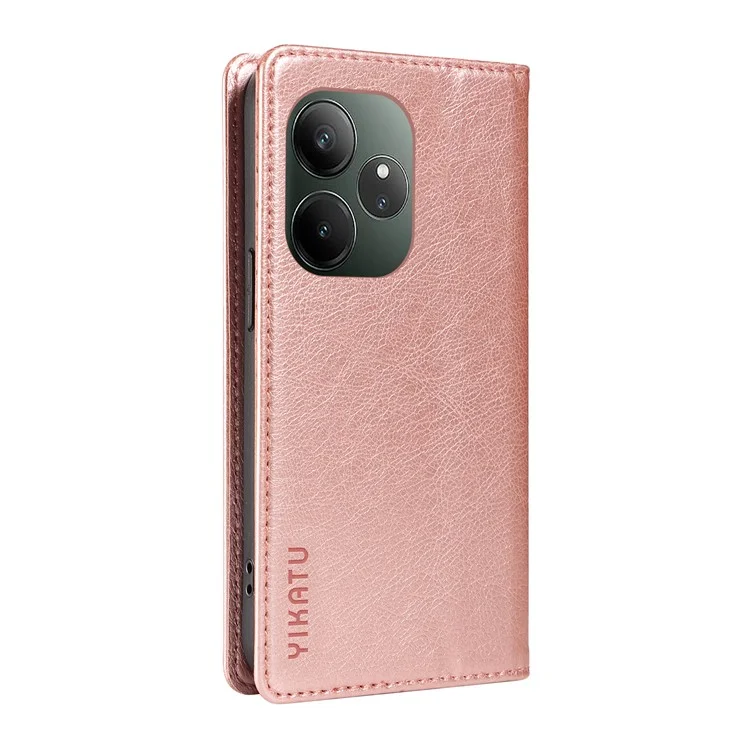 YIKATU YK-006 Para Realme GT 6 5G Caso Slots de Cartão Fechamento Magnético Capa de Telefone de Couro Textura de Lichia - Rose Gold