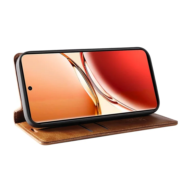 YIKATU YK-006 Pour Oppo Reno12 F 4G Étui Portefeuille en Cuir Grain de Litchi Housse de Téléphone Magnétique Auto-Absorbé - Marron