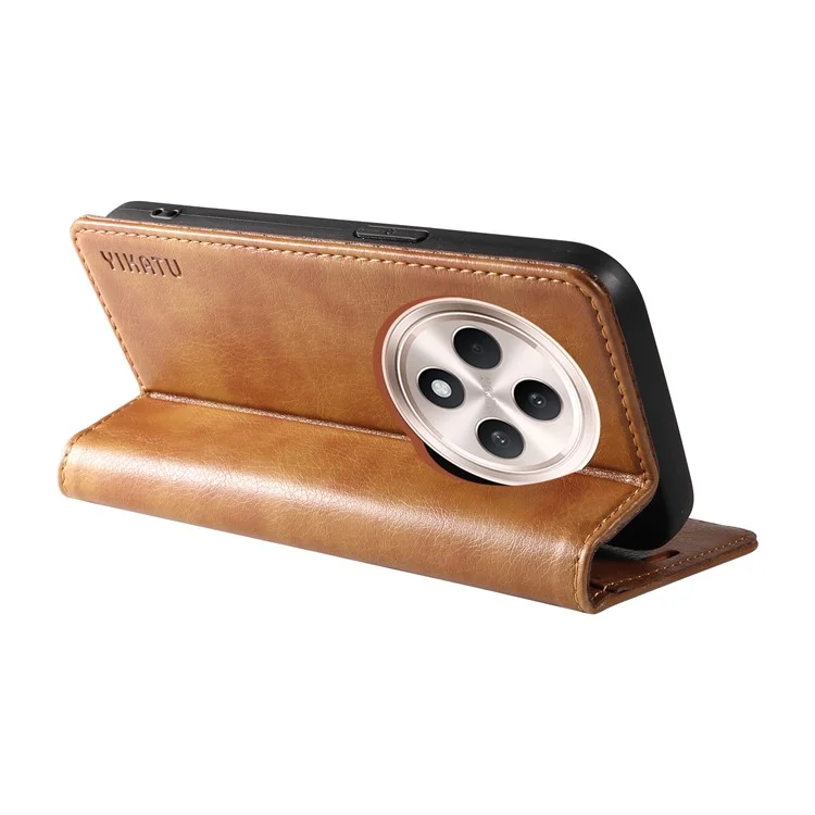 YIKATU YK-006 Pour Oppo Reno12 F 4G Étui Portefeuille en Cuir Grain de Litchi Housse de Téléphone Magnétique Auto-Absorbé - Marron
