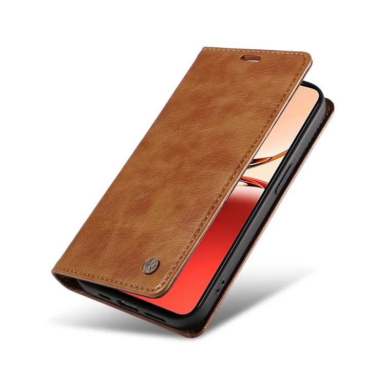 YIKATU YK-006 Pour Oppo Reno12 F 4G Étui Portefeuille en Cuir Grain de Litchi Housse de Téléphone Magnétique Auto-Absorbé - Marron