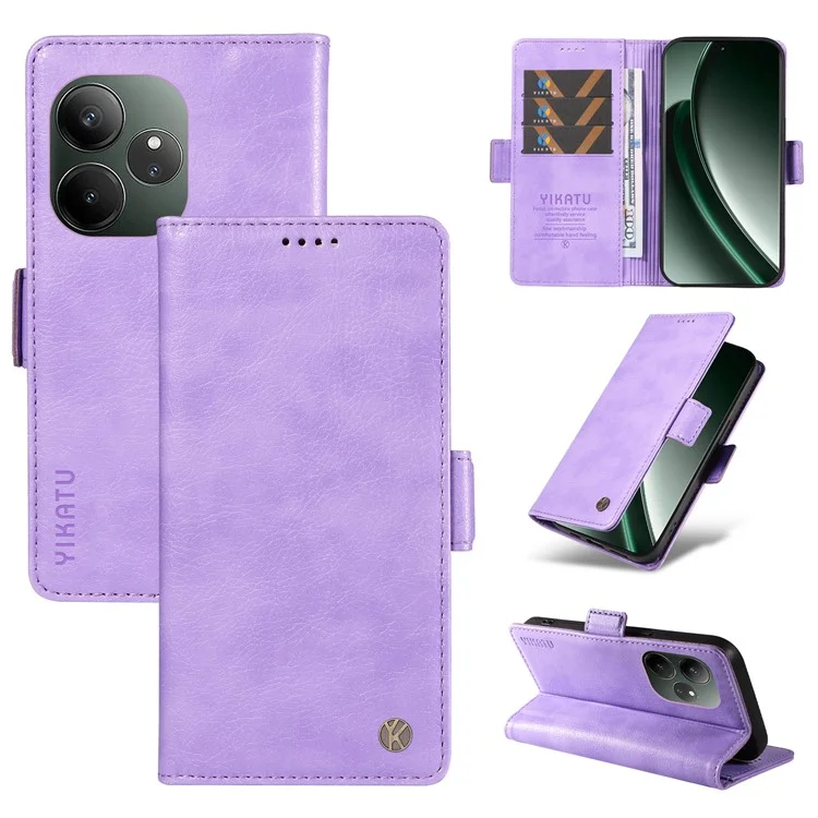 YIKATU YK-007 Para Realme GT 6 5G Capa Couro Grão de Lichias Capa de Telefone Fechos Magnéticos Proteção Total - Roxo