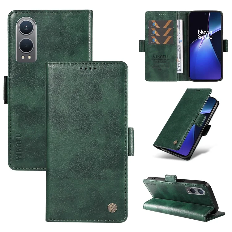 YIKATU YK-007 für OnePlus Nord CE4 Lite 5G / Oppo K12x 5G (China) Brieftaschenhülle, Lederimitat mit Litschimusterung, Handyhülle - Grün