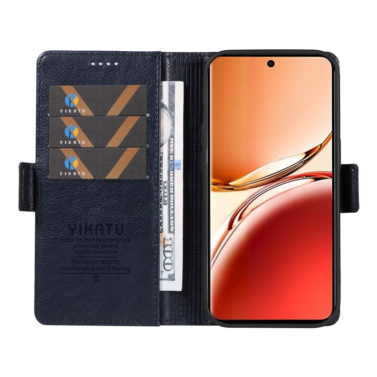 YIKATU YK-007 Für Oppo Reno12 F 4G Hülle PU-Leder Matt TPU Innere Schale Handyhülle Litchi-Textur - Navy Blau