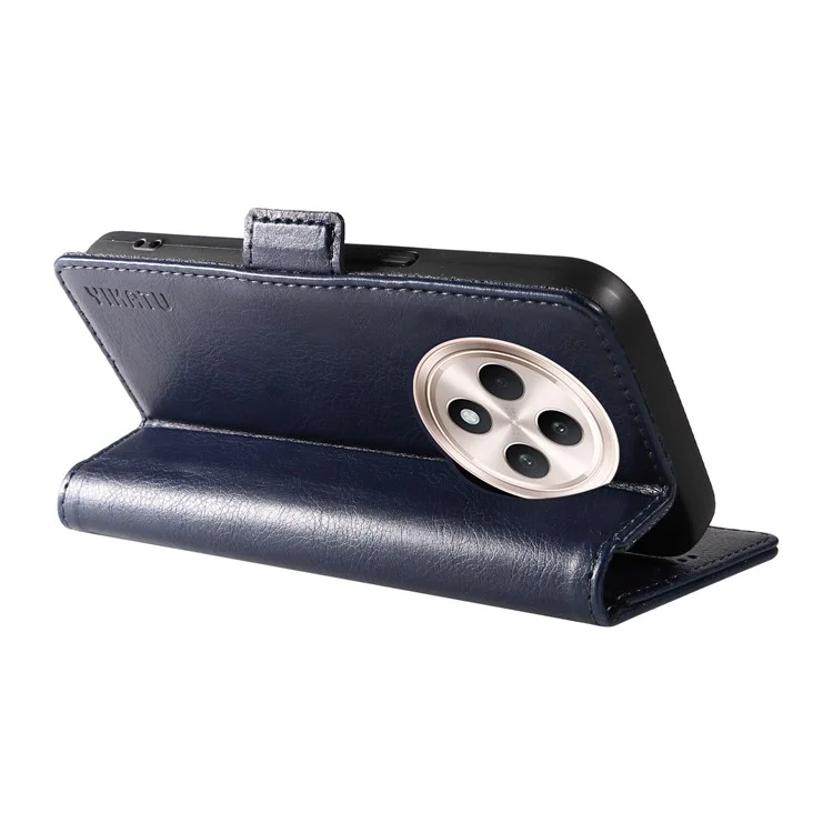 YIKATU YK-007 Für Oppo Reno12 F 4G Hülle PU-Leder Matt TPU Innere Schale Handyhülle Litchi-Textur - Navy Blau