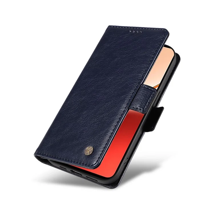 YIKATU YK-007 Für Oppo Reno12 F 4G Hülle PU-Leder Matt TPU Innere Schale Handyhülle Litchi-Textur - Navy Blau