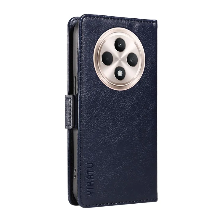 YIKATU YK-007 Für Oppo Reno12 F 4G Hülle PU-Leder Matt TPU Innere Schale Handyhülle Litchi-Textur - Navy Blau