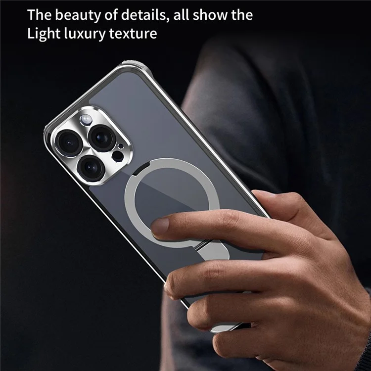 Para iPhone 15 Pro Magnetic Case Kickstand Acrílico+Liga de Alumínio Capa de Telefone Aromaterapia - Preto