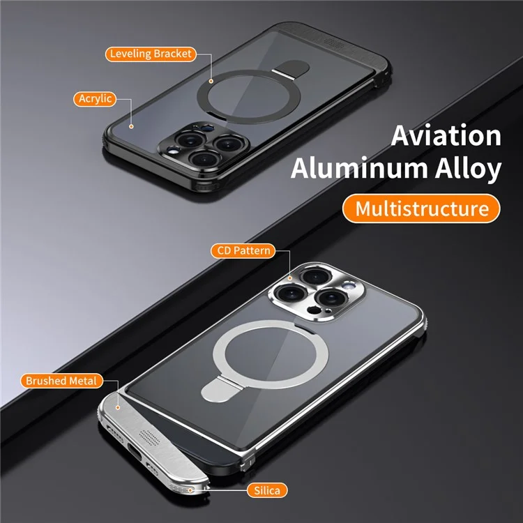 For iPhone 13 Pro Aromatherapy Case Magnetic Ring Kickstand Acrylic+Aluminum Alloy Cover - Black