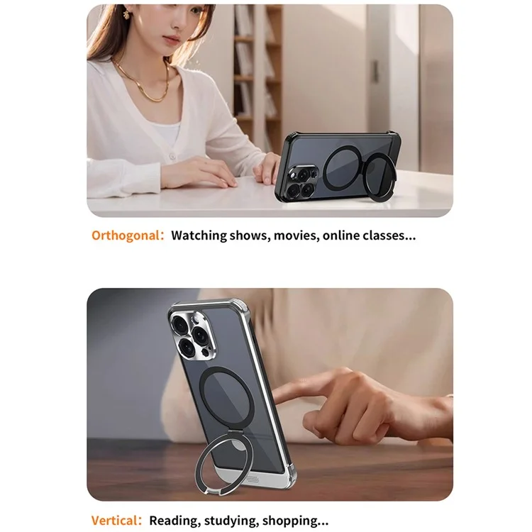 For iPhone 13 Pro Aromatherapy Case Magnetic Ring Kickstand Acrylic+Aluminum Alloy Cover - Black