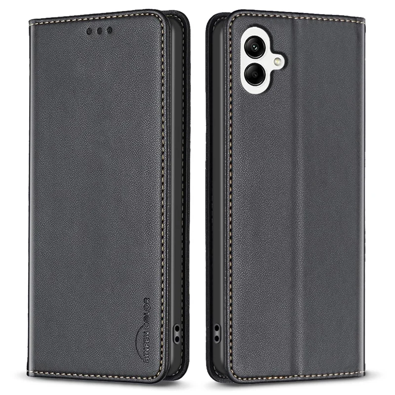 BINFEN COLOR BF18 For Samsung Galaxy A06 4G Leather Case Card Slots Phone Cover - Black