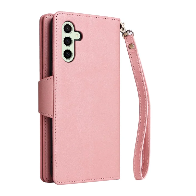 For Samsung Galaxy S24 FE Case Rivet Decor Zipper Pocket Leather Phone Cover - Rose Gold