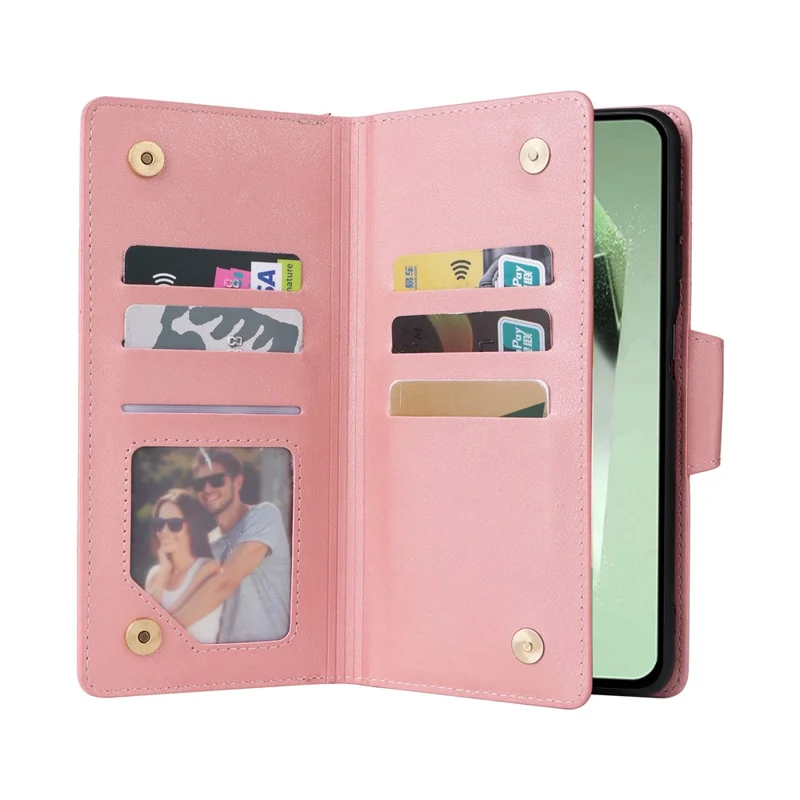 For Samsung Galaxy S24 FE Case Rivet Decor Zipper Pocket Leather Phone Cover - Rose Gold