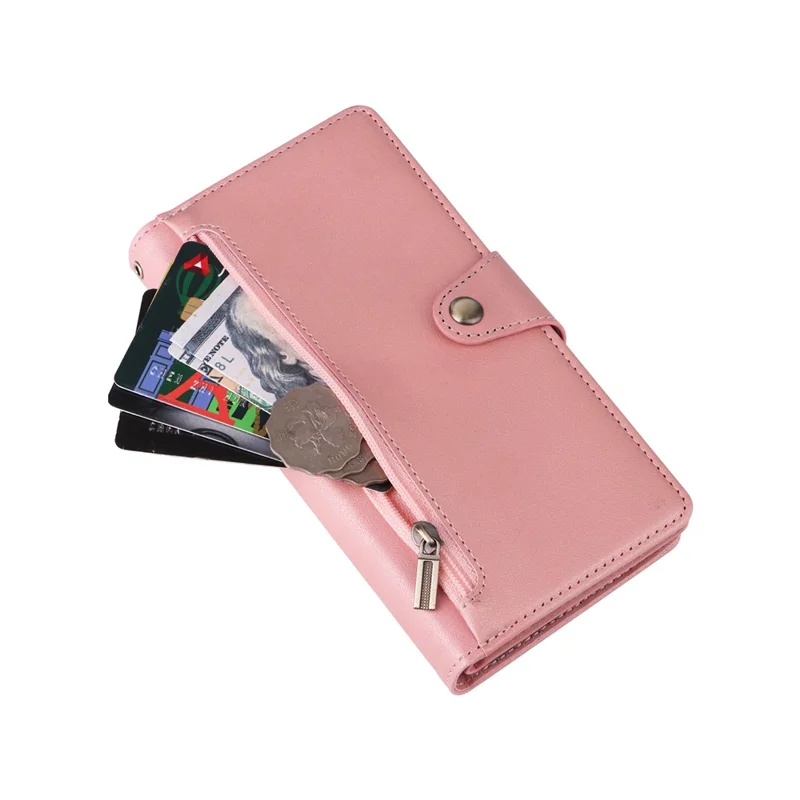 For Samsung Galaxy S24 FE Case Rivet Decor Zipper Pocket Leather Phone Cover - Rose Gold