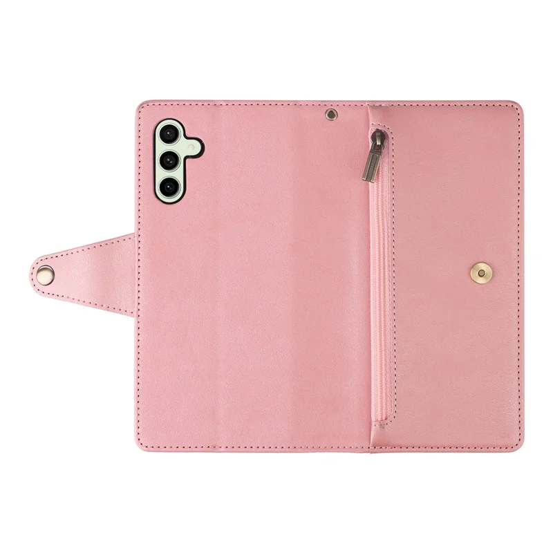 For Samsung Galaxy S24 FE Case Rivet Decor Zipper Pocket Leather Phone Cover - Rose Gold