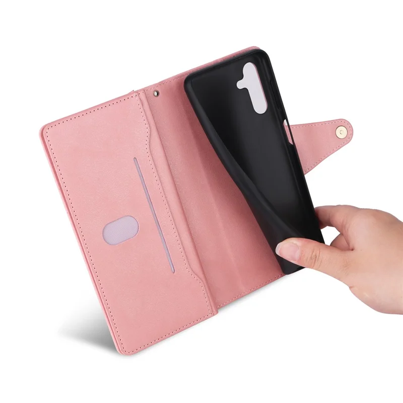 For Samsung Galaxy S24 FE Case Rivet Decor Zipper Pocket Leather Phone Cover - Rose Gold