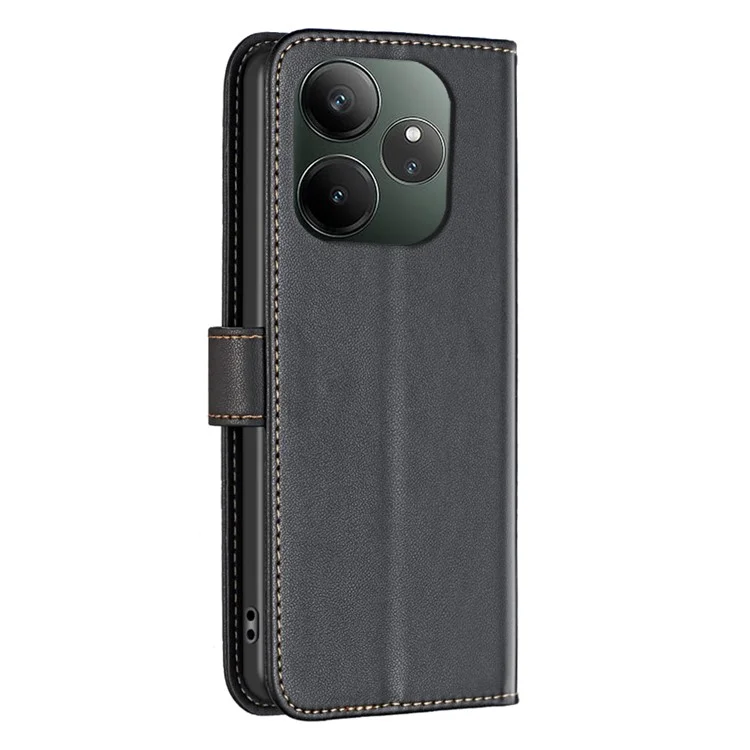 BINFEN COLOR BF17 для Realme GT 6 5G / GT 6T 5G Чехол-книжка с кожаной подставкой - Черный