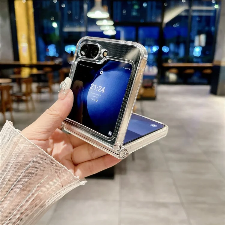 Para Samsung Galaxy Z Flip5 5G Capa TPU Cristal Transparente Capa de Telefone com Fivelas Laterais