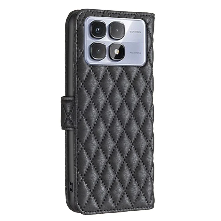 BINFEN COLOR BF Style-14 für Xiaomi Redmi K70 Ultra-Hülle Rhombus-Telefonleder-Cover-Ständer - Schwarz