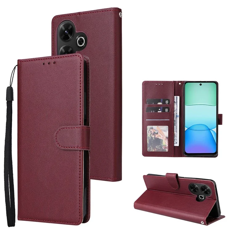 Para Xiaomi Redmi 13 5G / 4G Caso Carteira Stand View Capa de Telefone em Couro PU - Vinho Tinto