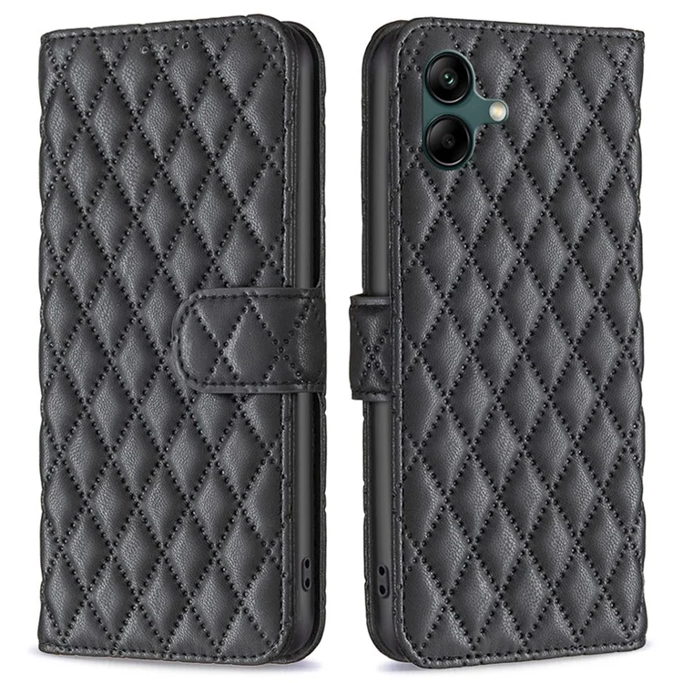 BINFEN COLOR BF Style-14 Pour Coque Samsung Galaxy A06 Cuir PU Couverture de Téléphone Rhombus - Noir