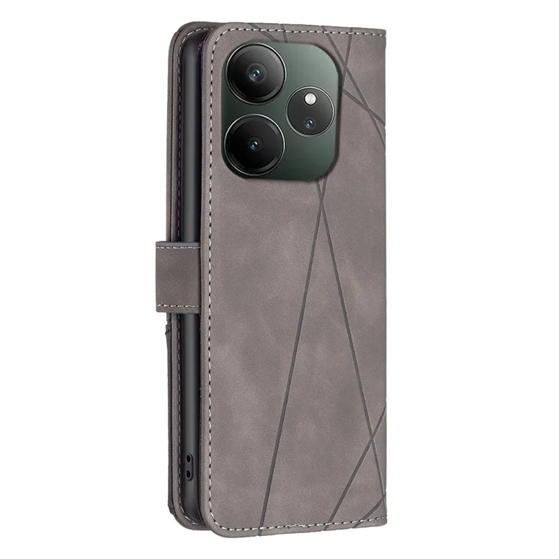 BINFEN COLOR For Realme GT 6 5G / GT 6T 5G Phone Cases Wallet Stand Geometry Imprint Leather Cover - Grey