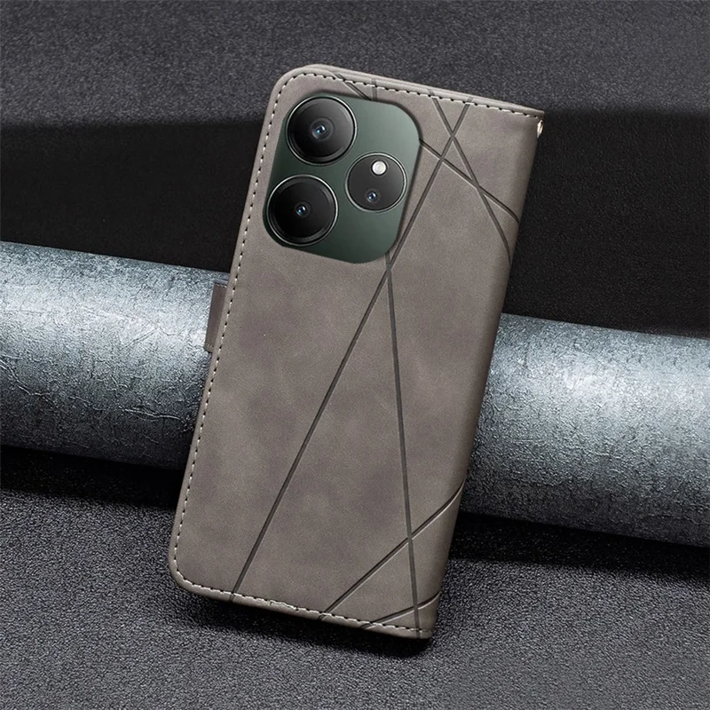 BINFEN COLOR For Realme GT 6 5G / GT 6T 5G Phone Cases Wallet Stand Geometry Imprint Leather Cover - Grey