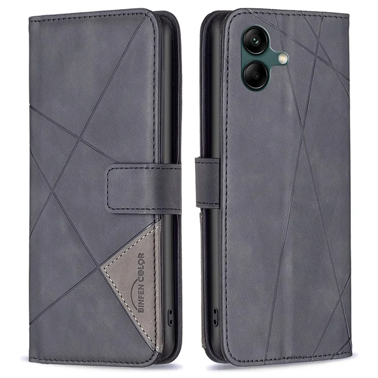 BINFEN COLOR BF05 Para Samsung Galaxy A06 Case Wallet PU Leather Geometric Phone Cover - Preto