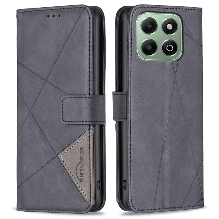 BINFEN COLOR BF05 For Honor X6b 4G Case Geometria Linha Couro Telefone Capa Carteira - Preto