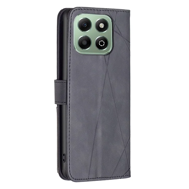 BINFEN COLOR BF05 For Honor X6b 4G Case Geometria Linha Couro Telefone Capa Carteira - Preto