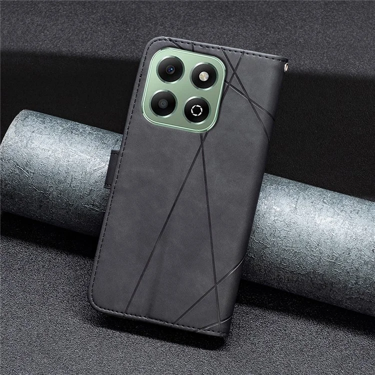 BINFEN COLOR BF05 For Honor X6b 4G Case Geometria Linha Couro Telefone Capa Carteira - Preto