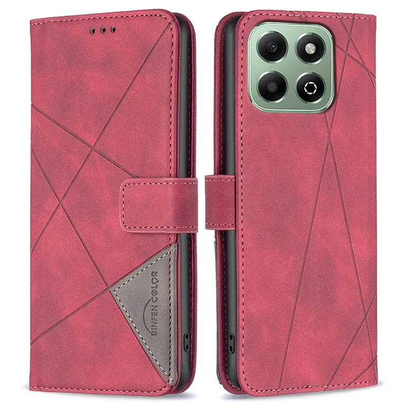 BINFEN COLOR For Honor X6b 4G Phone Cases Wallet Stand Geometry Imprint Leather Cover - Red