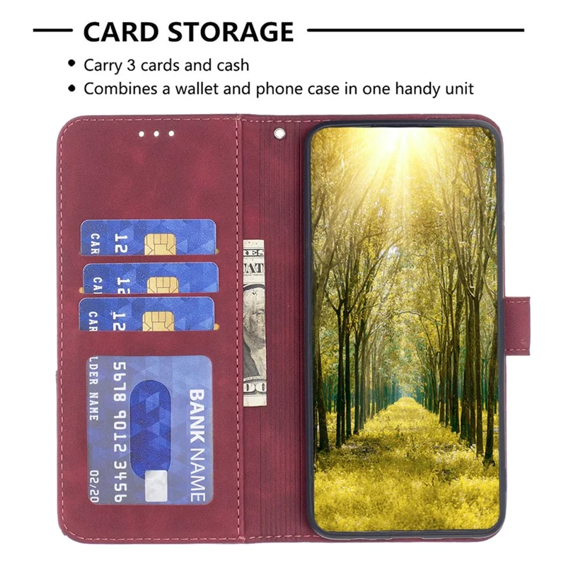 BINFEN COLOR For Honor X6b 4G Phone Cases Wallet Stand Geometry Imprint Leather Cover - Red