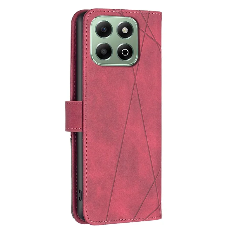 BINFEN COLOR For Honor X6b 4G Phone Cases Wallet Stand Geometry Imprint Leather Cover - Red