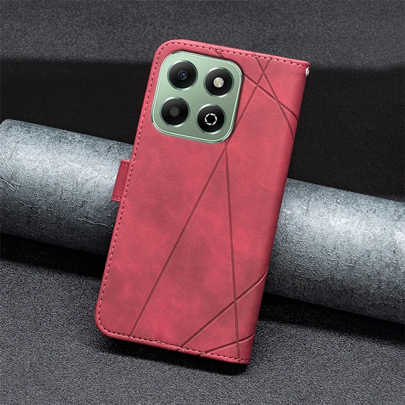 BINFEN COLOR For Honor X6b 4G Phone Cases Wallet Stand Geometry Imprint Leather Cover - Red