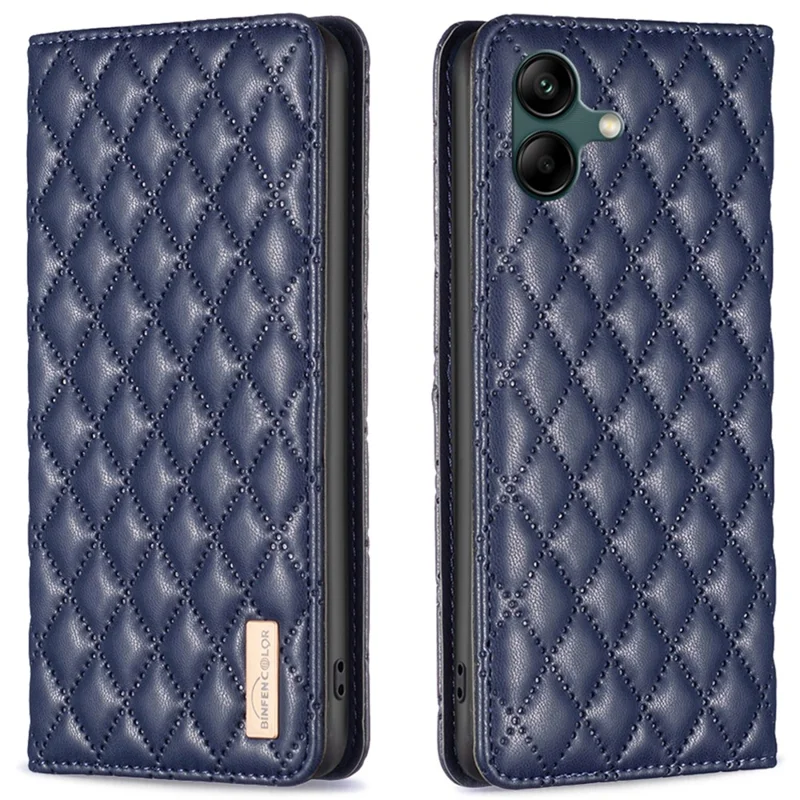 BINFEN COLOR BF Style-16 For Samsung Galaxy A06 4G Case Card Slots Rhombus Leather Cover - Blue