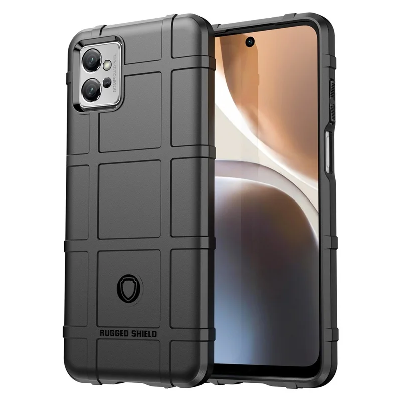 For Motorola Moto G32 4G Rugged Square Grid Texture Phone Case Soft TPU Shock Absorbing Cover - Black