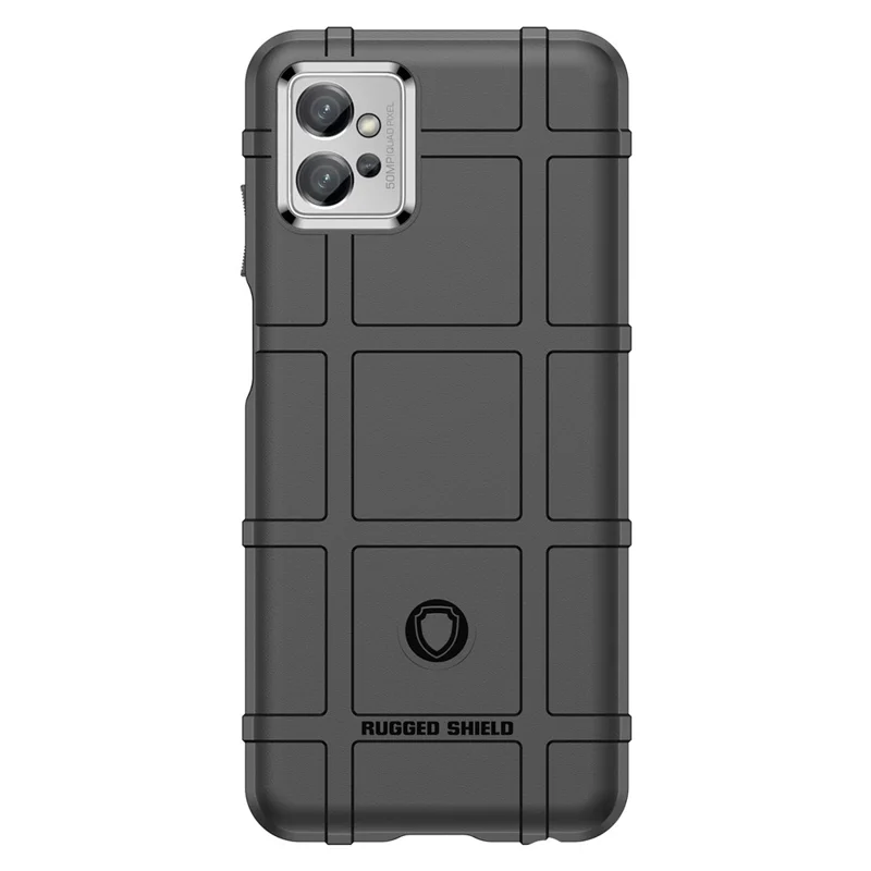 For Motorola Moto G32 4G Rugged Square Grid Texture Phone Case Soft TPU Shock Absorbing Cover - Black