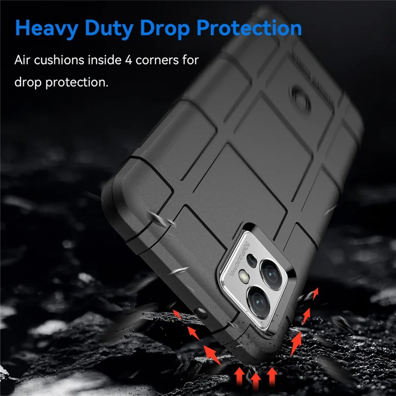For Motorola Moto G32 4G Rugged Square Grid Texture Phone Case Soft TPU Shock Absorbing Cover - Black